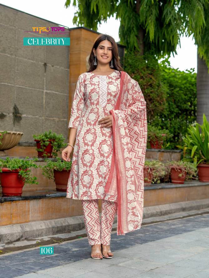 Celebrity By Tips And Tops Cotton Embroidery Kurti Bottom With Dupatta
